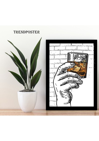 Siyah Çerçeve Görünümlü Bar Viski Köşesi Için Duvar Tablosu Retro Ahşap Poster
