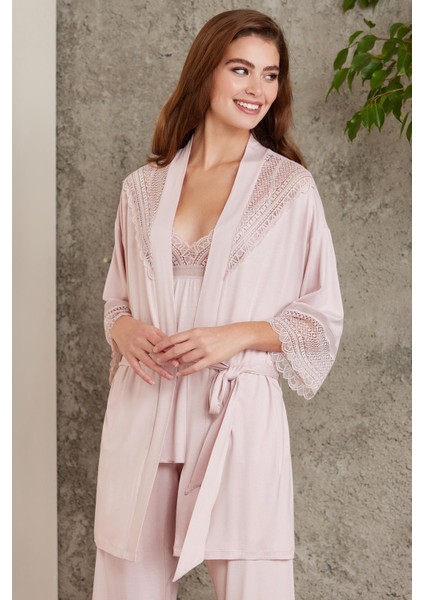 Dantelli Penye 3'lü Kadın Pijama Takımı 2820
