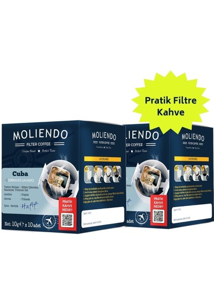 Moliendo Cuba Serrano Lavado Pratik Filtre Kahve Avantaj Paketi 2*10 Toplam 20 Adet
