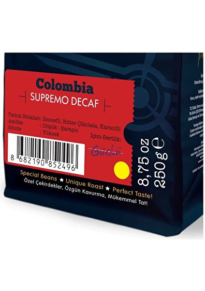 Moliendo Colombia Supremo Decaf (Kafeinsiz) Yöresel Kahve (Çekirdek Kahve) 250 g