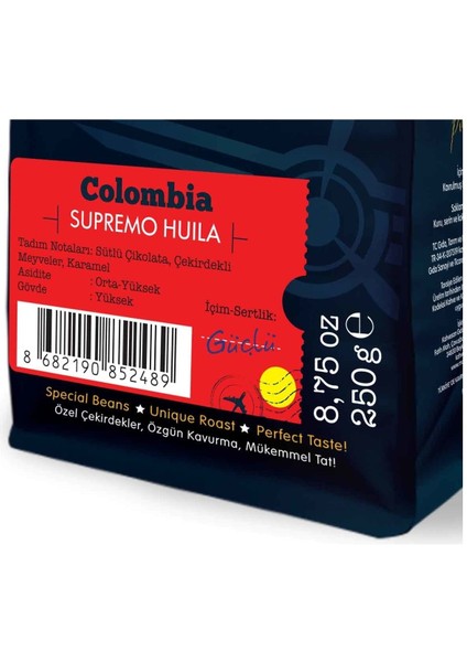 Moliendo Colombia Supremo Huila Yöresel Kahve (Çekirdek Kahve) 250 g