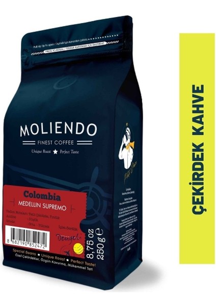 Moliendo Colombia Medellin Supremo Yöresel Kahve (Çekirdek Kahve) 250 g