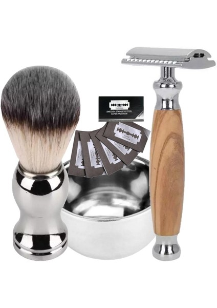 Shave Q5 Manuel Tıraş Makinesi + F10 Fırça + Kase + 5 Adet Platinum Yaprak Jilet