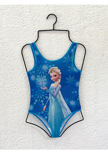 Kız Çocuk Mayo Frozen Mavi Dijital Baskılı Deniz Havuz Mayosu Çocuk Mayo