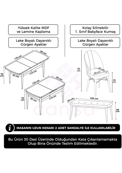 Concept Roz Serisi 80X132 Mdf Açılabilir Siyah Mermer Desen Mutfak Masası Takımı 4 Sandalye 1 Bench