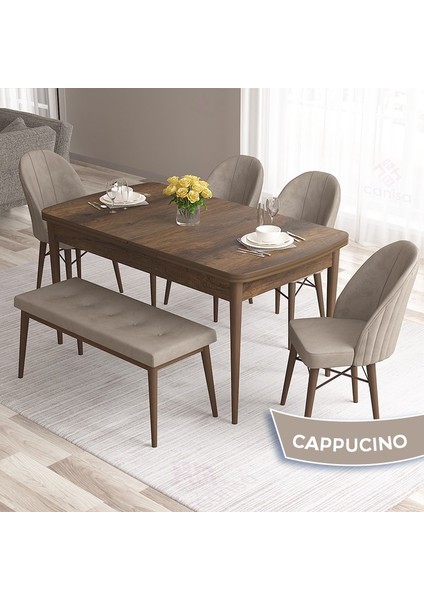 Concept Roz Serisi 80X132 Mdf Açılabilir Barok Ahşap Desen 4 Sandalye 1 Bench