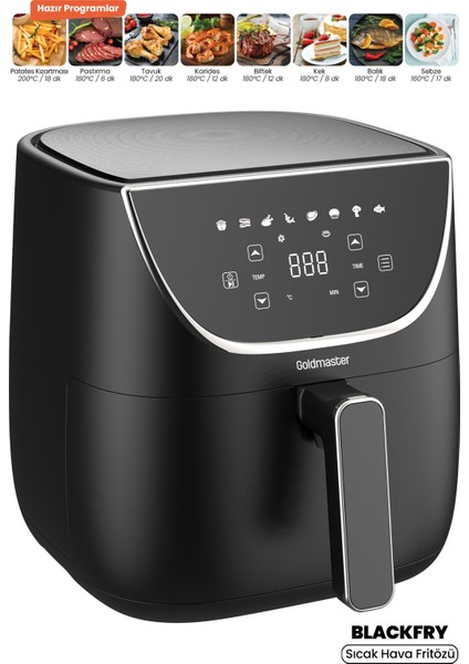 Blackfry 1700 Watt Dijital Dokunmatik 8 Ön Programlı 5.7 Litre Airfryer Yağsız Kızartma Sıcak Hava Fritöz