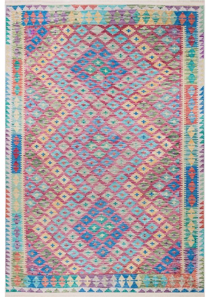 Etnik Kilim Desenli Pamuk Taban Yıkanabilir Halı