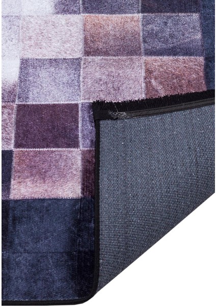 Deri Patchwork Desenli Dijital Baskılı Pamuk Taban Yıkanabilir Halı