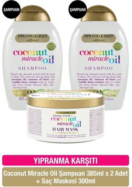 Yıpranma Karşıtı Coconut Miracle Oil Sülfatsız Şampuan X2 + Sülfatsız Saç Maskesi