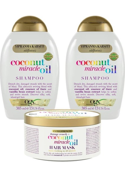 Yıpranma Karşıtı Coconut Miracle Oil Sülfatsız Şampuan X2 + Sülfatsız Saç Maskesi