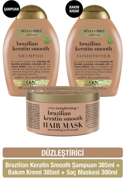 Düzleştirici Brazilian Keratin Smooth Sülfatsız Şampuan + Sülfatsız Saç Kremi + Saç Maskesi