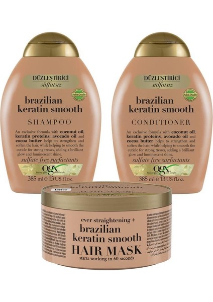 Düzleştirici Brazilian Keratin Smooth Sülfatsız Şampuan + Sülfatsız Saç Kremi + Saç Maskesi