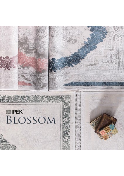 Ipek Mekik Halı Blossom Füme Pembe Modern Saçaklı Halı