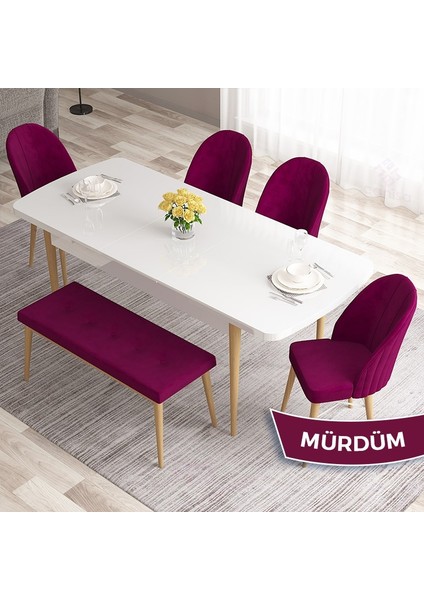 Concept Roz Serisi 80X132 Mdf Beyaz Mutfak Masası Takımı Beyaz Kafesli 4 Sandalye 1 Bench fiyatları