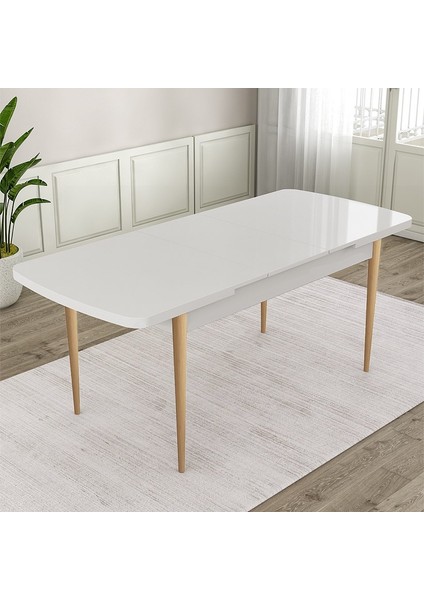 Concept Roz Serisi 80X132 Mdf Beyaz Mutfak Masası Takımı Beyaz Kafesli 4 Sandalye 1 Bench