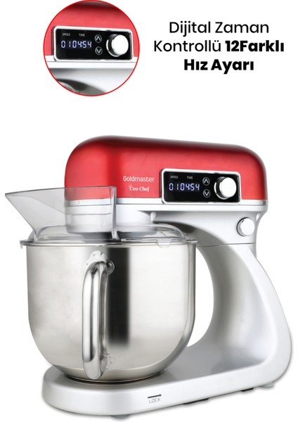 Ceo Chef Dokunmatik Ekran 6 Litre 12 Kademe Darbeli Hız Ayarlı Çırpma Karıştırma Yoğurma Stand Mikser Mutfak Şefi
