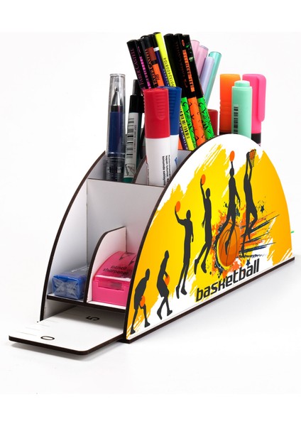 Ahşap Vip Basketball Gökkuşağı Cetvelli Masaüstü Kalemlik Çocuklar Için Organizer NOTPAVIP116