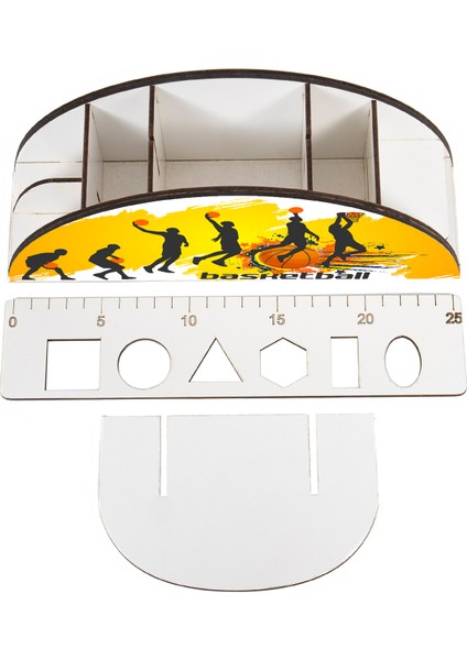 Ahşap Vip Basketball Gökkuşağı Cetvelli Masaüstü Kalemlik Çocuklar Için Organizer NOTPAVIP116 modelleri