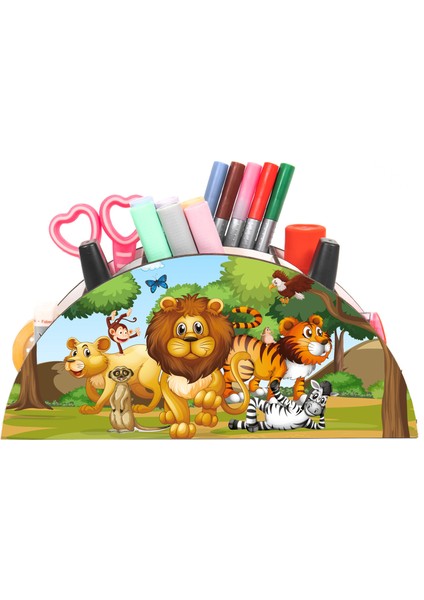 Ahşap Vip Aslan ve Ekibi Ormanda Gökkuşağı Cetvelli Masaüstü Kalemlik Çocuklar Için NOTPAVIP14 fiyatları