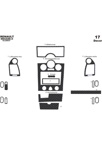 Renault Megane 2 Ön Torpido Kaplama Maun 17 Parça 2003-2009