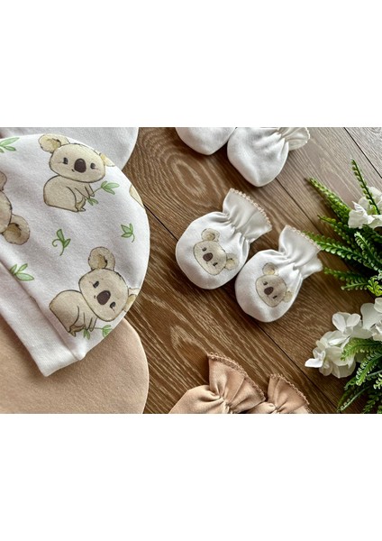 Penye 3'lü Bere 3'lü Eldiven Bebek Takım Koala Yeşil