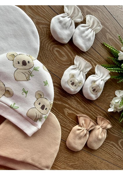 Penye 3'lü Bere 3'lü Eldiven Bebek Takım Koala Yeşil