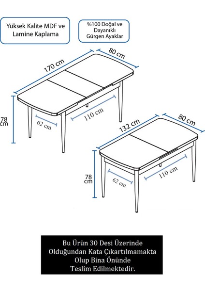 Concept Roz Serisi 80X132 Açılabilir Mdf Mutfak Masası