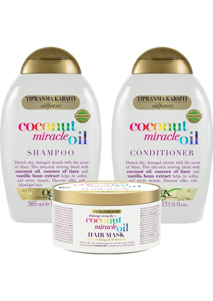 Yıpranma Karşıtı Coconut Miracle Oil Sülfatsız Şampuan + Sülfatsız Saç Kremi + Saç Maskesi