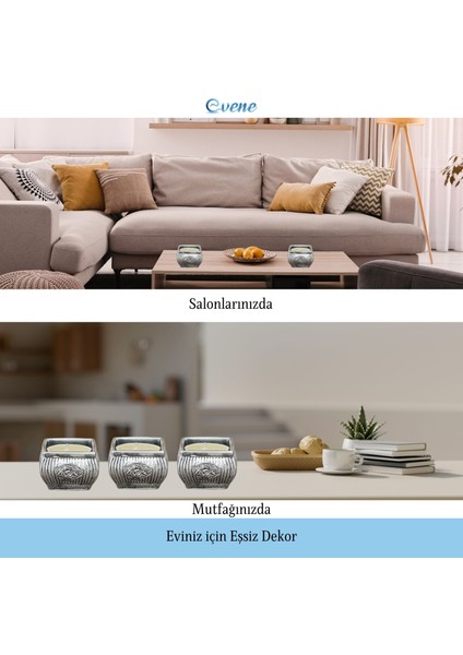 Mumluk Şamdan 3 Adet Tealight Uyumlu Üçlü Mini Çizgili Çiçekli Model