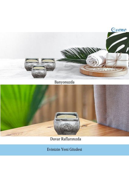 Mumluk Şamdan 3 Adet Tealight Uyumlu Üçlü Mini Çizgili Çiçekli Model
