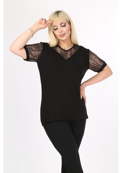 Kısa Kol Büyük Beden Bluz 20E-17851