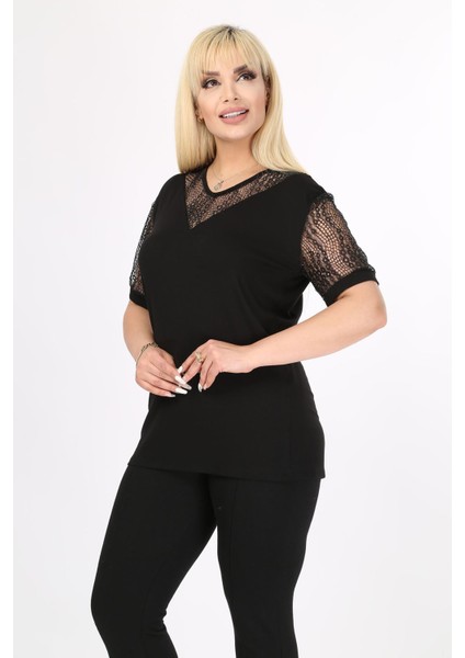 Kısa Kol Büyük Beden Bluz 20E-17851