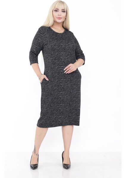Büyük Beden Cepli Kışlık Esnek Elbise 42D-2232