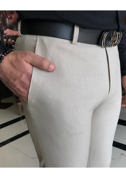 italyan kesim slim fit erkek pantolon bej T9458 fırsatları