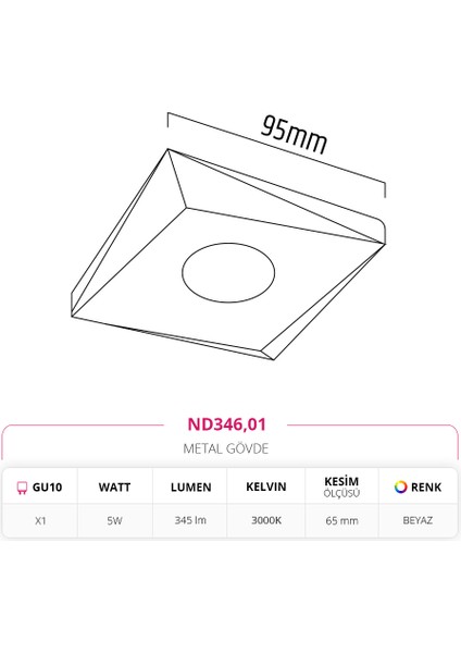 Sıva Altı Led Spot Beyaz 5W 3000K Gün Işığı ND346