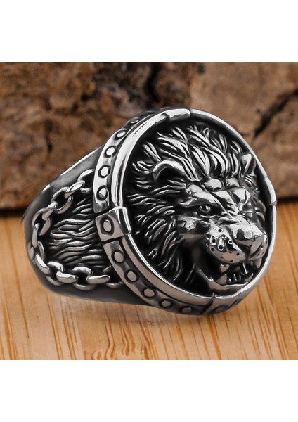 Kükreyen Aslan Figürlü 925 Ayar Gümüş Yüzük
