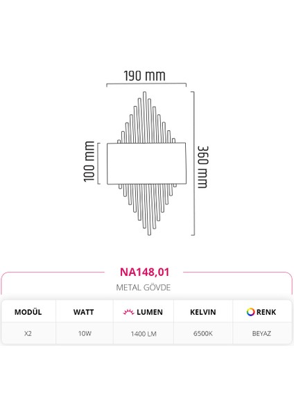 Çift Yönlü Led'li Iç Mekan Beyaz Aplik 10W 6500K Beyaz Işık NA148