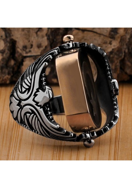 Ay Yıldız ve Siyah Oniks Taşlı Kartal Motifli Çift Taraflı 925 Ayar Gümüş Yüzük fiyatları