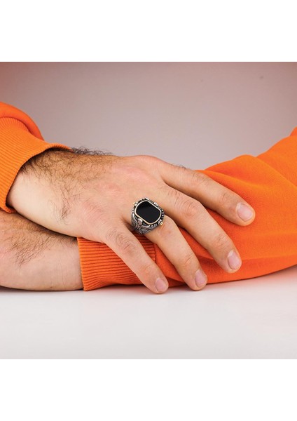 Adalet Terazili ve Siyah Oniks Taşlı Kartal Motifli Çift Taraflı 925 Ayar Gümüş Yüzük fırsatları