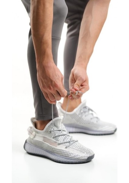 Xon1 591 Tarz Sneakers Ithal Gri Kırçıllı Triko Rahat Taban Spor Ayakkabısı