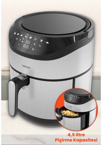 Foodfry 2000 Watt Yüksek Güç Inox Dokunmatik Airfryer Yağsız Sıcak Hava Fritözü