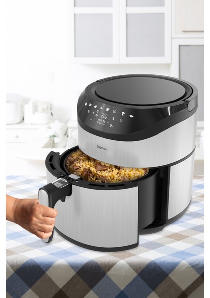 Foodfry 2000 Watt Yüksek Güç Inox Dokunmatik Airfryer Yağsız Sıcak Hava Fritözü