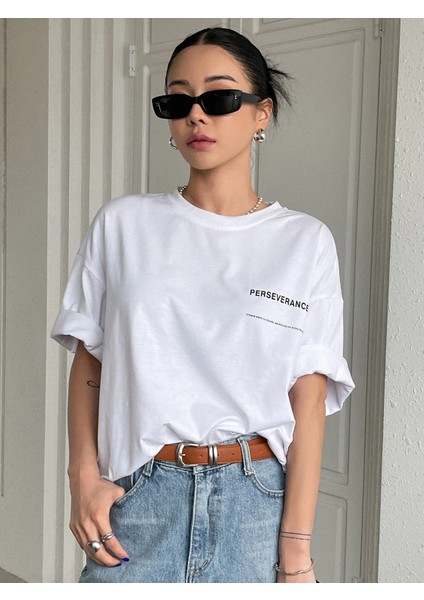 Kadın Perseverance Baskılı Oversize Tişört fırsatları