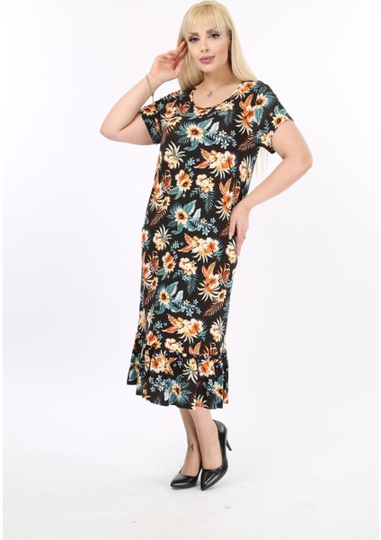Elegance Desenli Büyük Beden Elbise 30A-2093