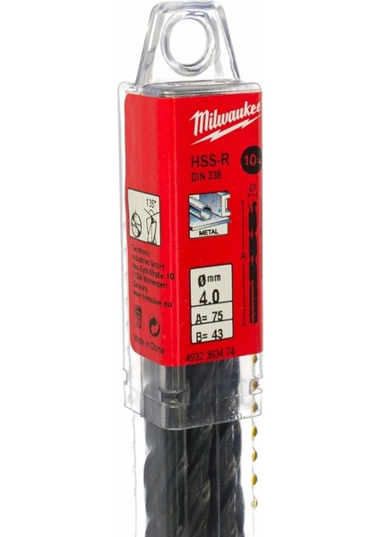 T4932363474 Metal Matkap Ucu Hss-R 4x 75 mm 10'lu Paket