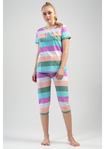 Kadın Kısa Kol Kaprili Pijama Takım