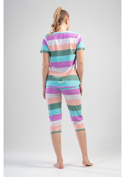 Kadın Kısa Kol Kaprili Pijama Takım