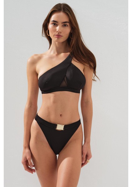 Kadın Dekolteli Tek Omuz Siyah Bikini 2C3T1N2O09