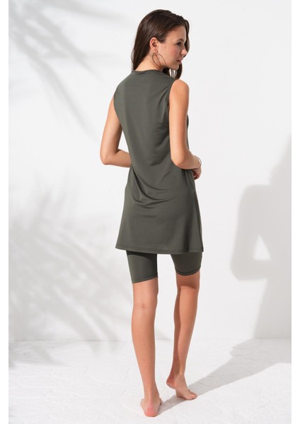 Kadın Fermuarlı Sıfır Kol Haki Tesettür Mayo 2C3T1N9O01 fiyatları